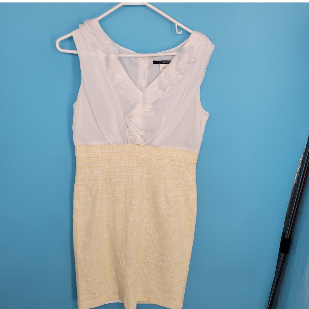 Ann Taylor chadwicks Sheath Dress Womens Size 8 Yellow Tweed White Workwear